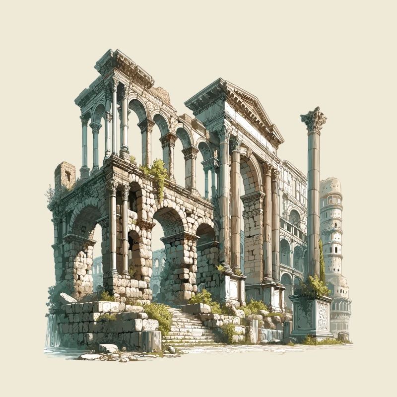 Ancient Ruins Architecture Illustration