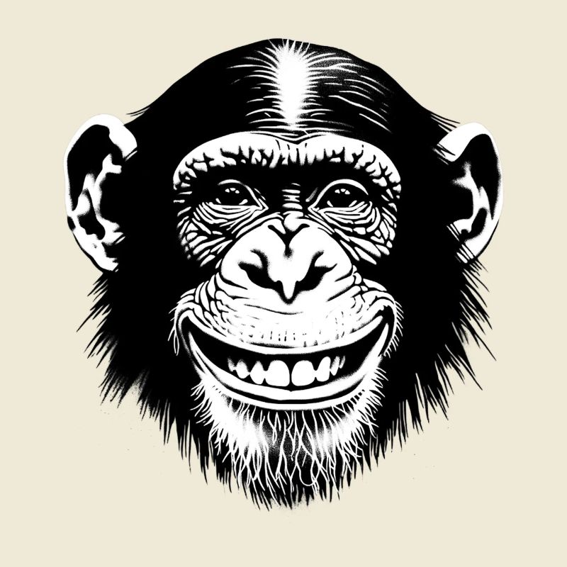 Lachender Affe Schimpse freut sich