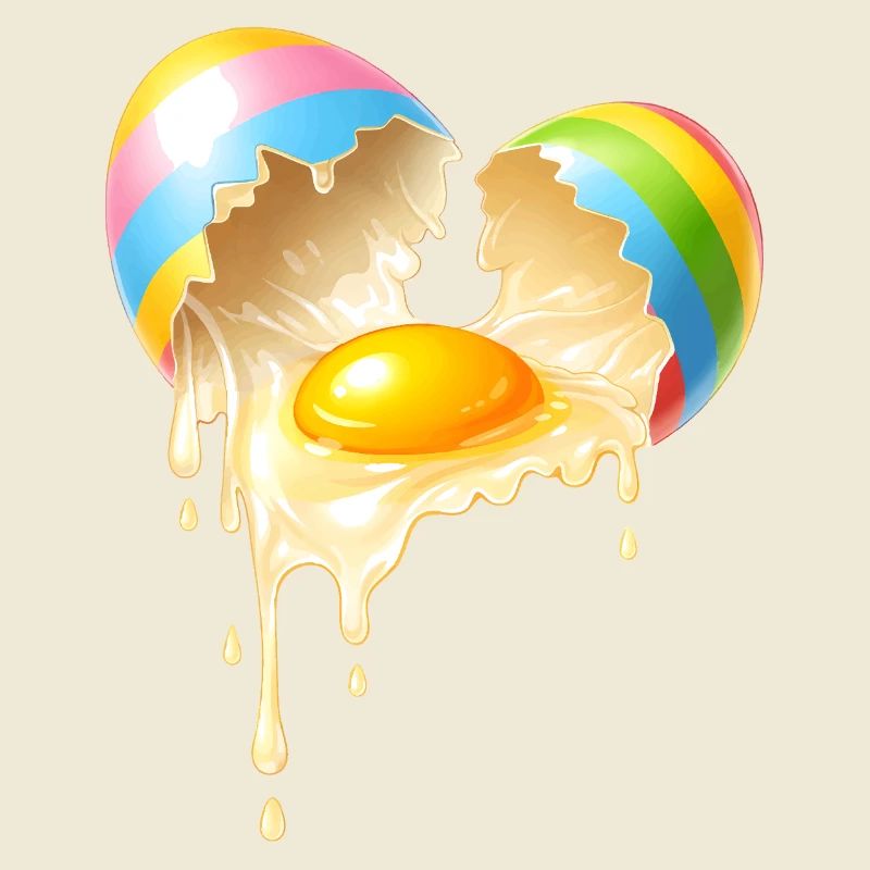 Broken Easter egg with flowing egg yolk