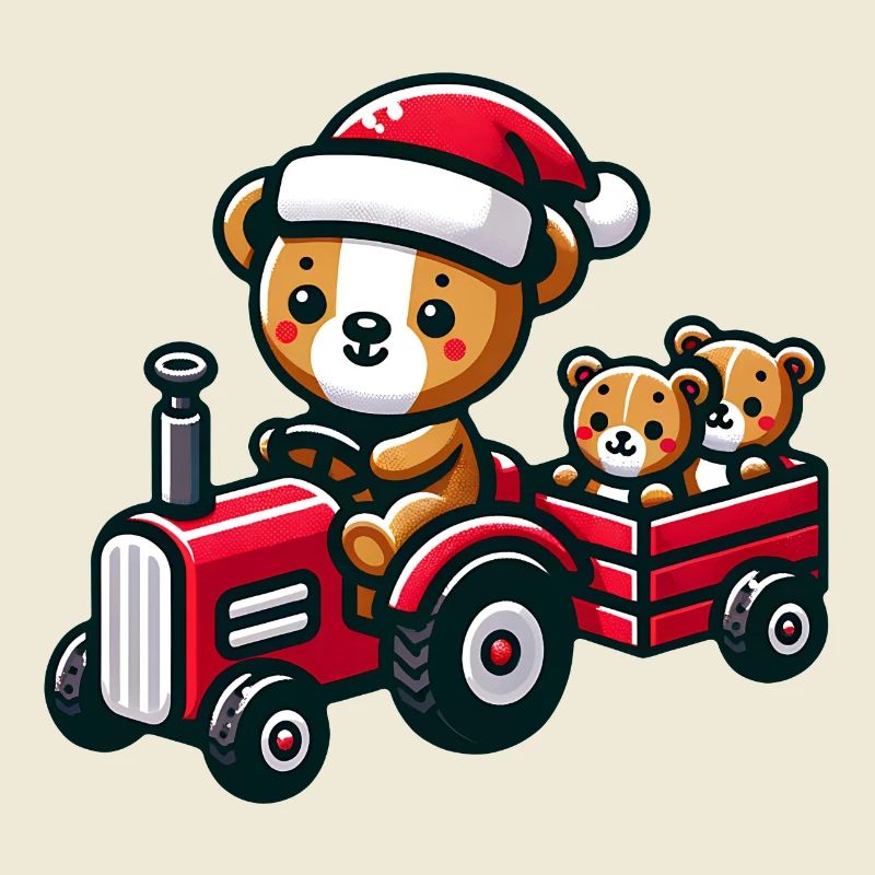 Teddy als Weihnachtsmann mit Traktor