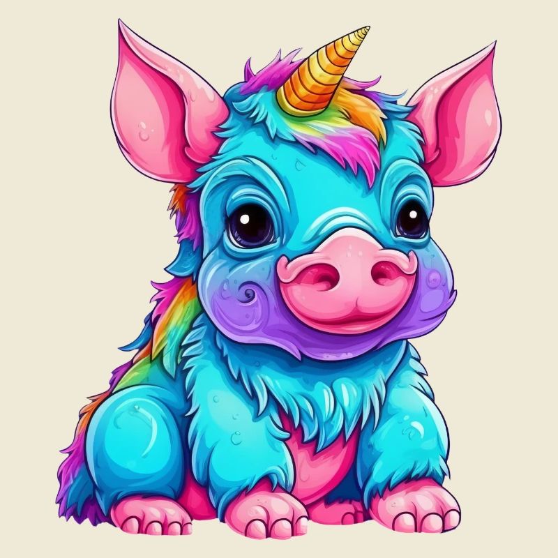 Fusion du cochon et de la licorne - conception arc-en-ciel