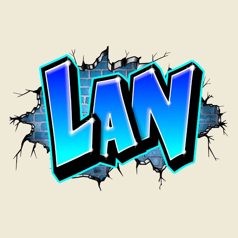 Graffiti Lan Blaue Ziegel Risse