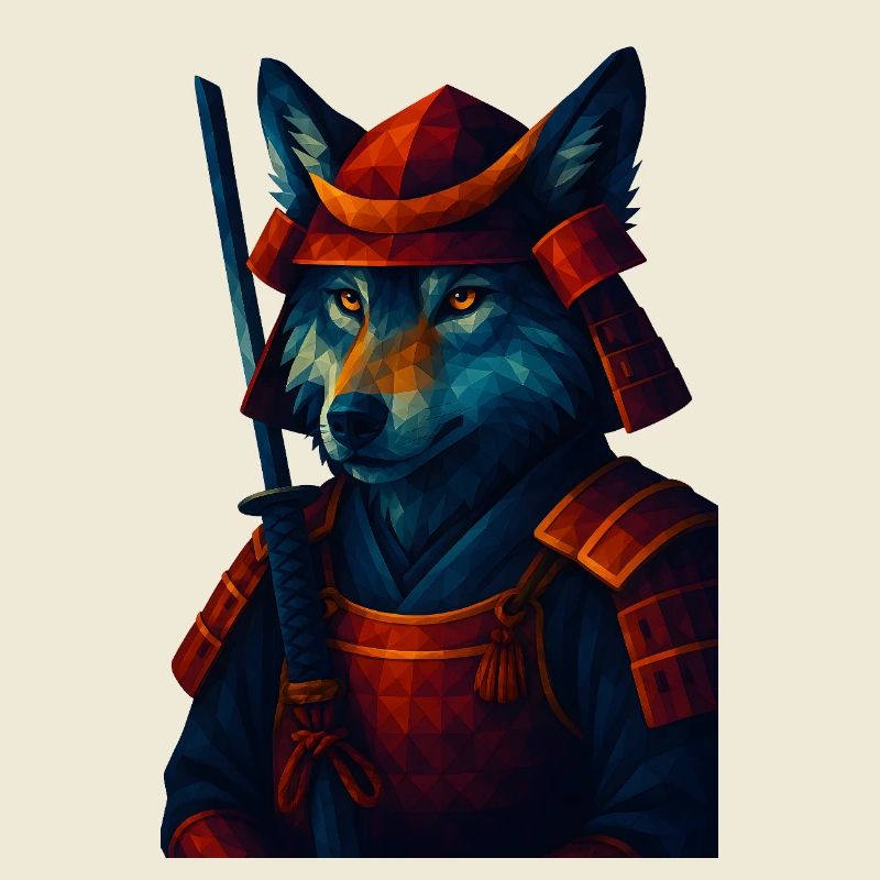WPAP Style Animal - Samurai Wolf Ancient Armor