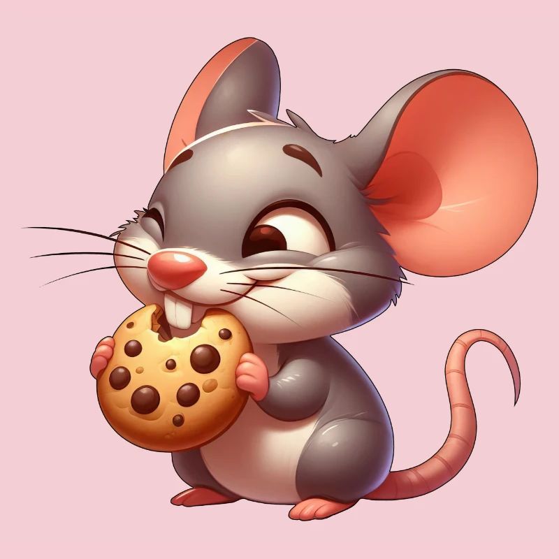Cute cartoon mouse nibbling crispy cookie