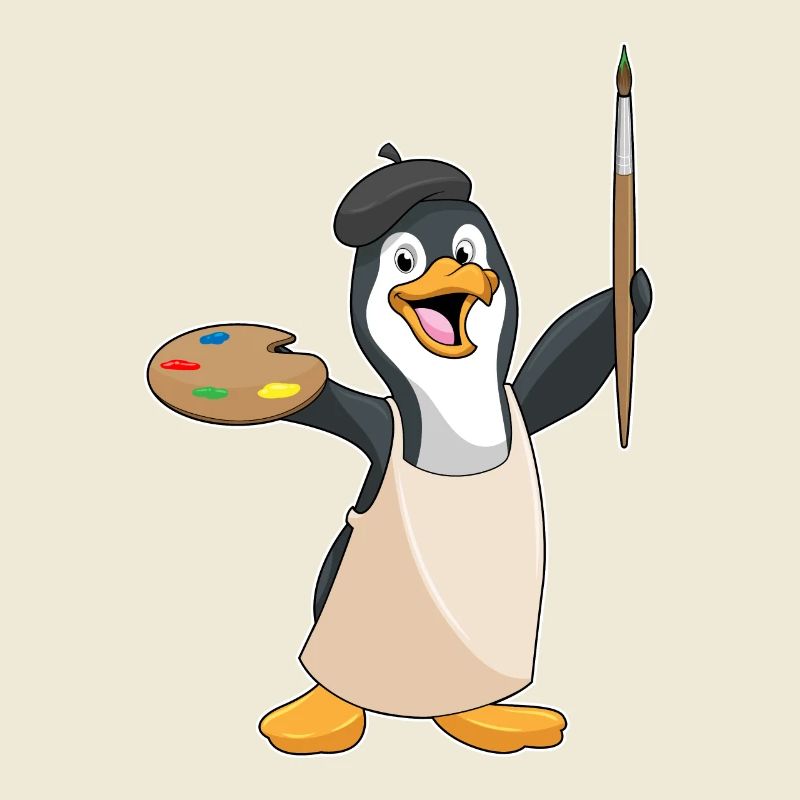 Pinguin als Maler mit Pinsel & Farbe
