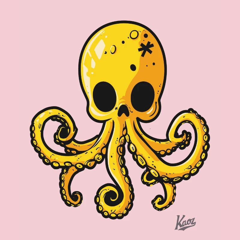 Dessin animé de pieuvre de crâne jaune