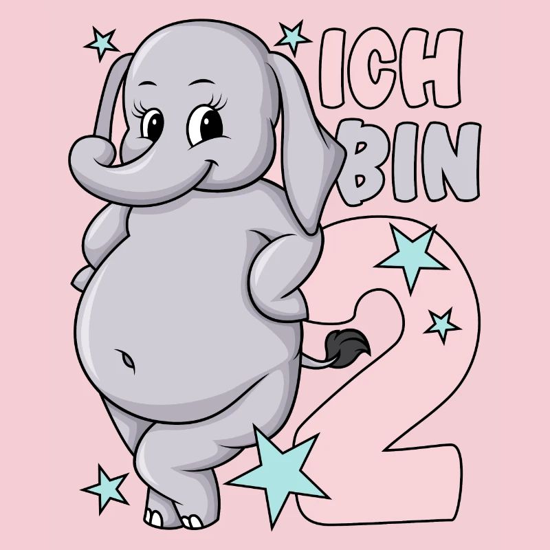 2. Geburtstag Mädchen süßer Elefant Ich bin 2