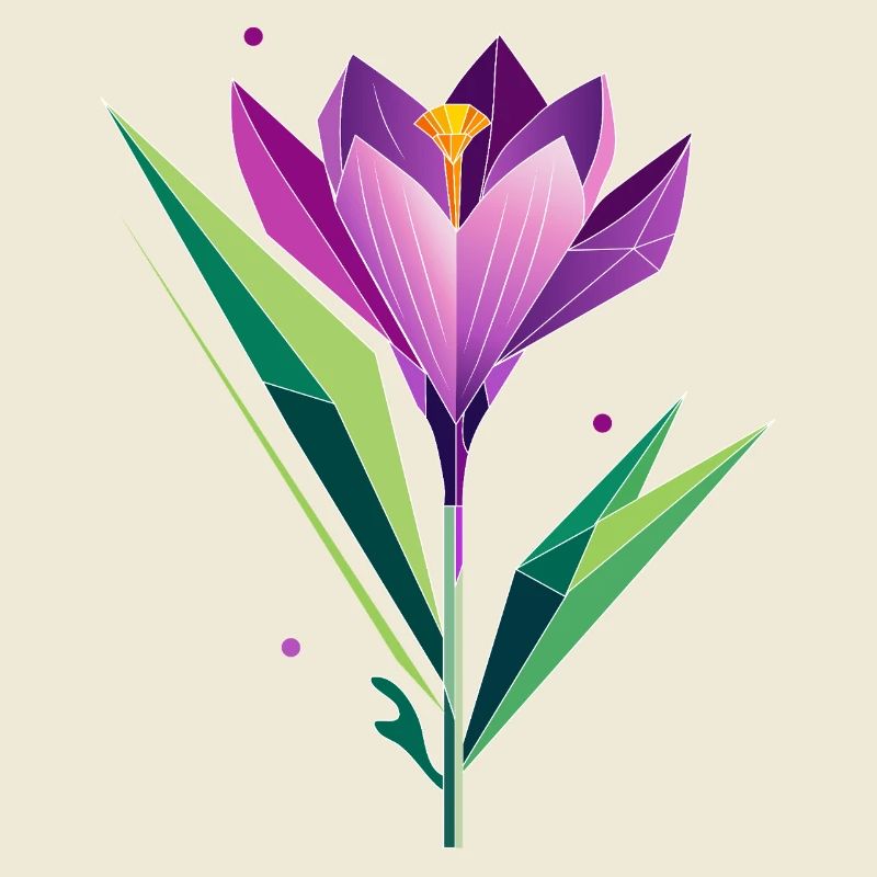 Crocus au design polygonal - tons violets et verts