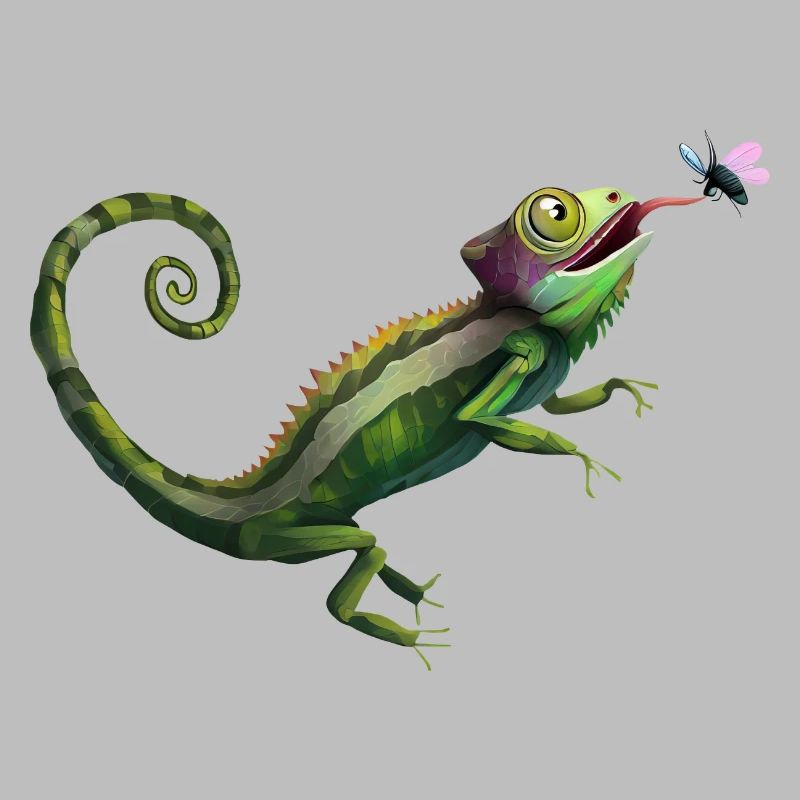 Le caméléon mange de la mouche