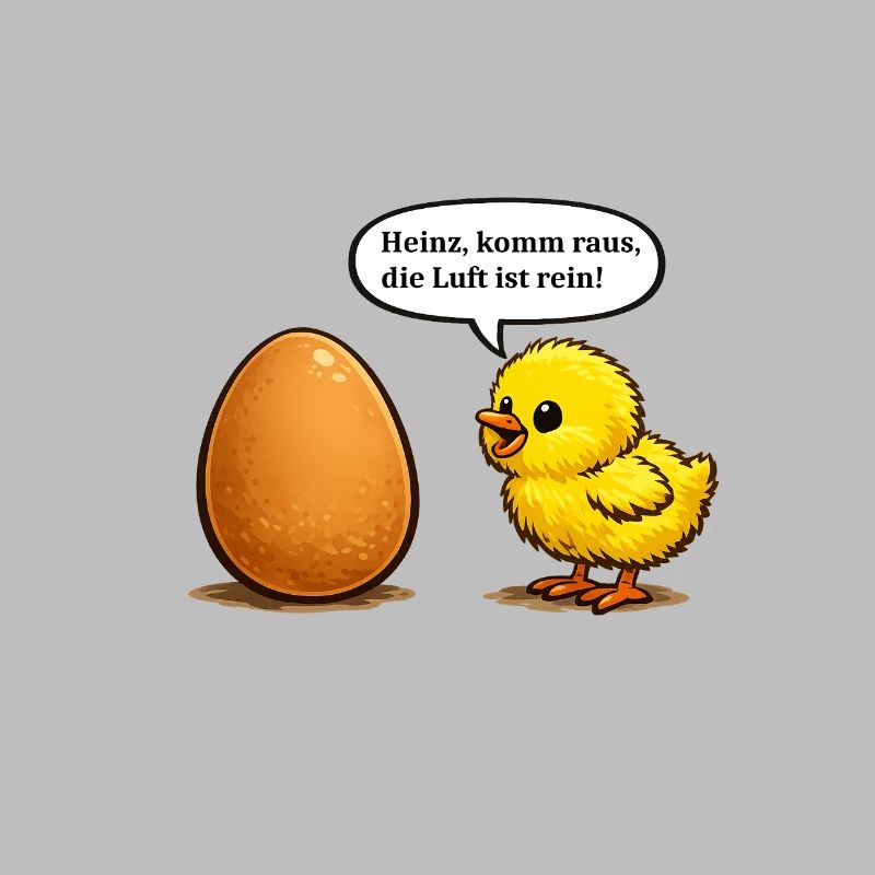 Chick Calling Buddy In Egg, Pun Cartoon