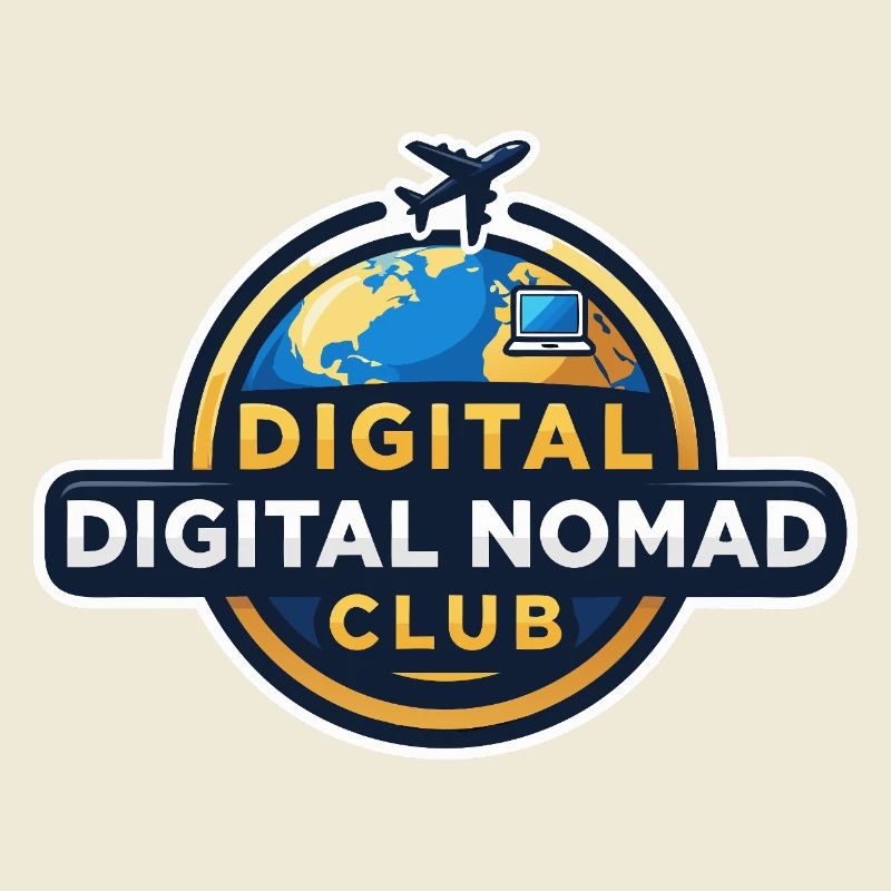 Digital Nomads Club Emblem Working Under Palm Trees