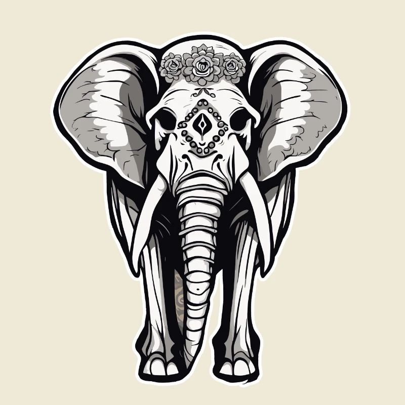 Elephant / Animal / Oriental / Flowers / Pattern