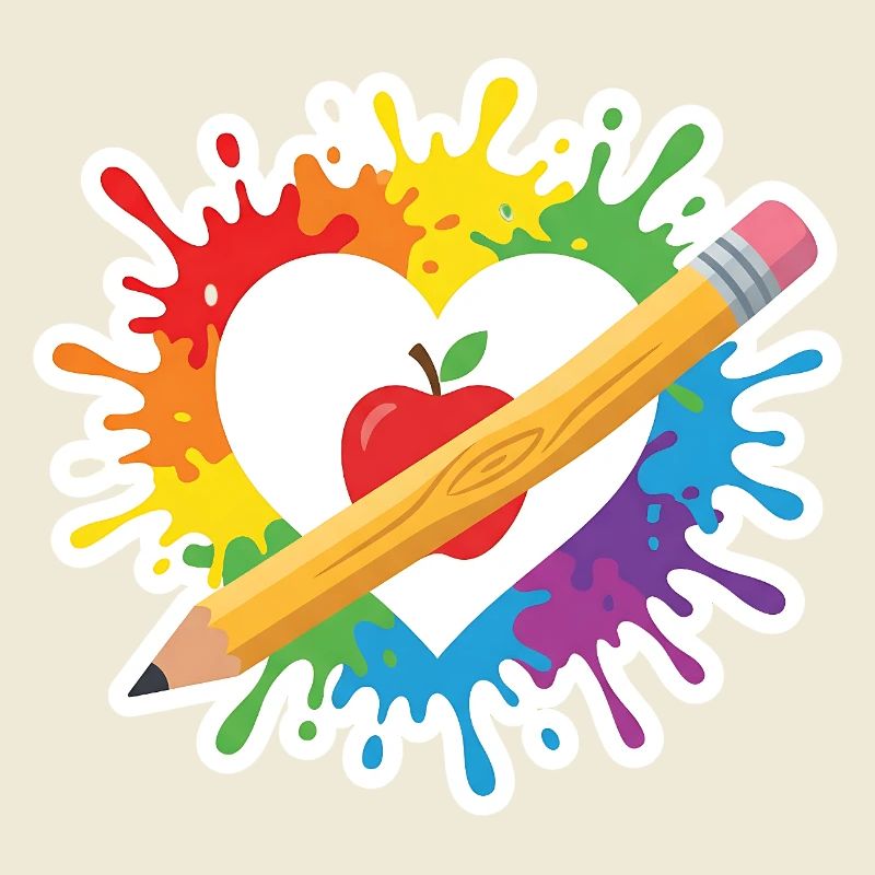 Lehrer Herz Regenbogen Apfel Buntstift Schule
