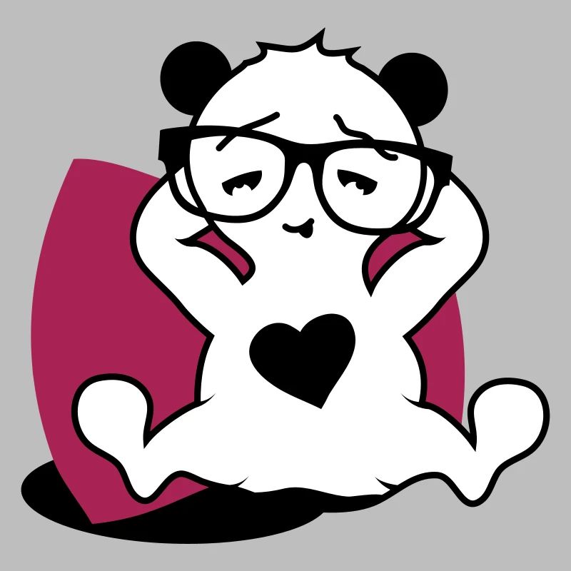 Panda mit Nerd Brille und Herz Button beim relaxen