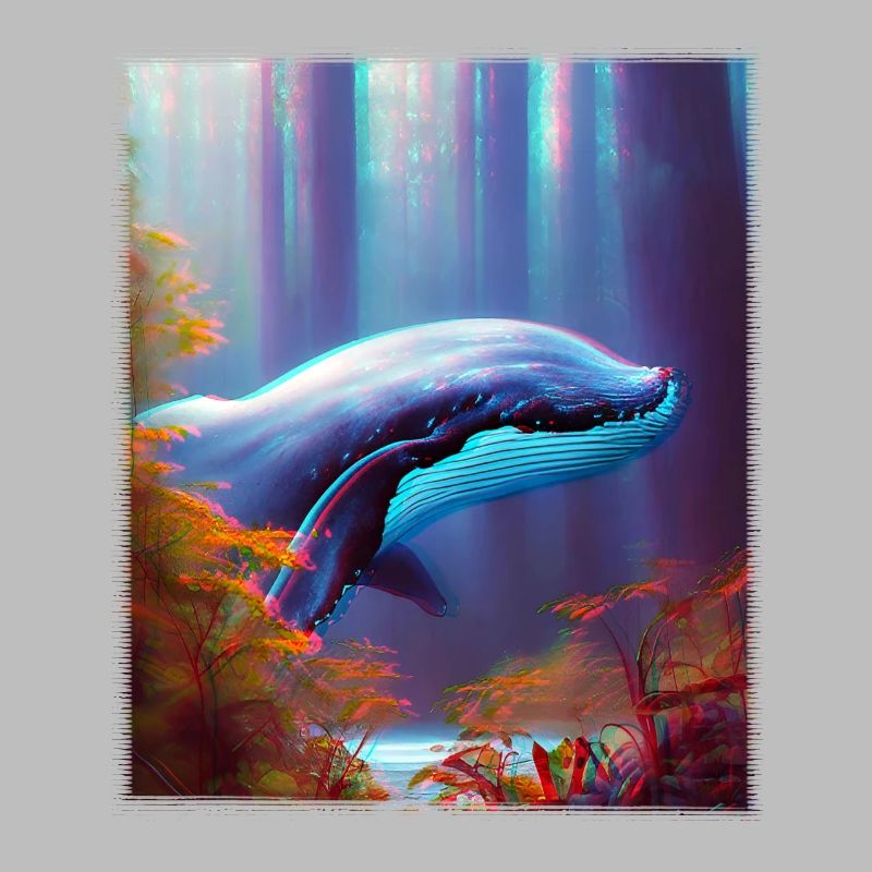 Blue whale soaring through the forest Surrealism