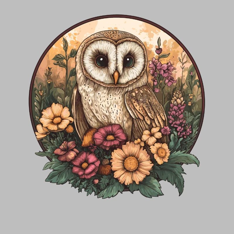 Cottagecore Eule mit Blumen
