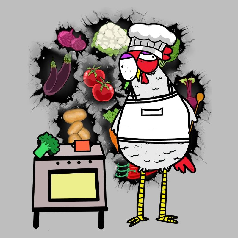 funny chicken host vegetable cook cook fun