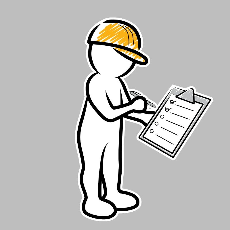 Male with helmet and checklist at construction site
