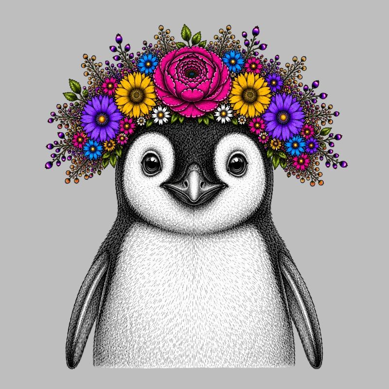 Pinguin mit Blumenkrone