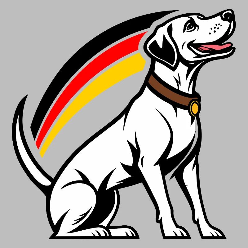 Hund mit Regenbogen im Comic-Stil