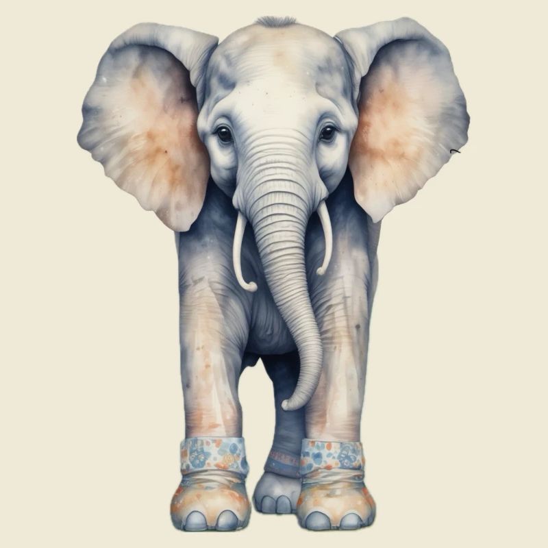 Éléphant avec des bottes colorées