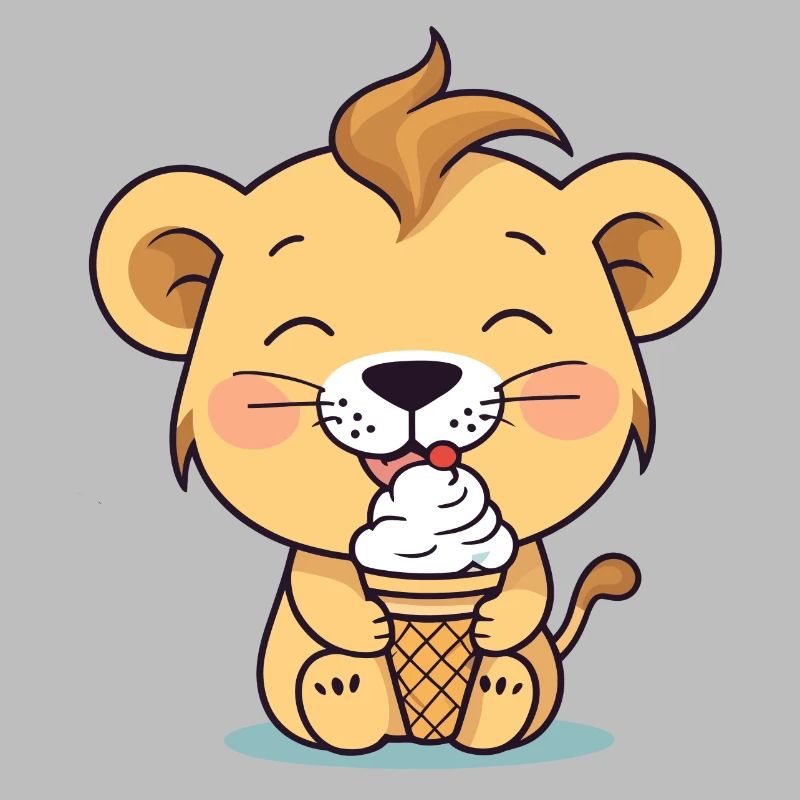 Lion eats ice cream