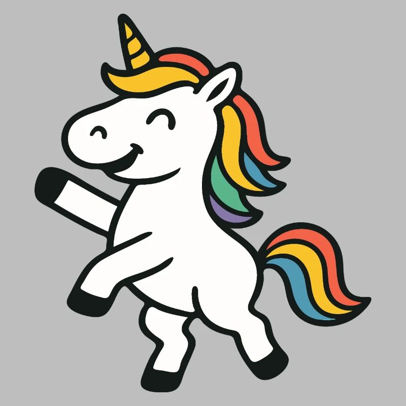 Fröhliches Springen, Einhorn mit bunten Mähnenkunst