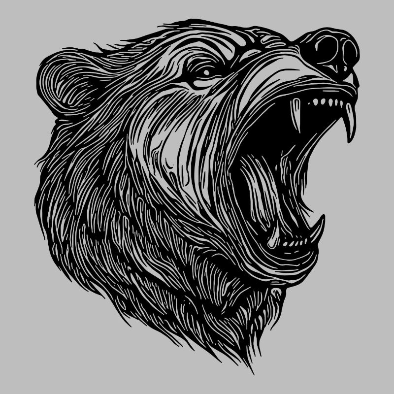 Wild bear head with sharp teeth