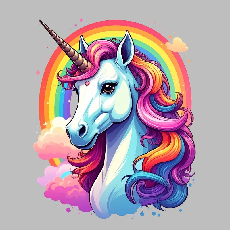 Unicorn with rainbow and clouds