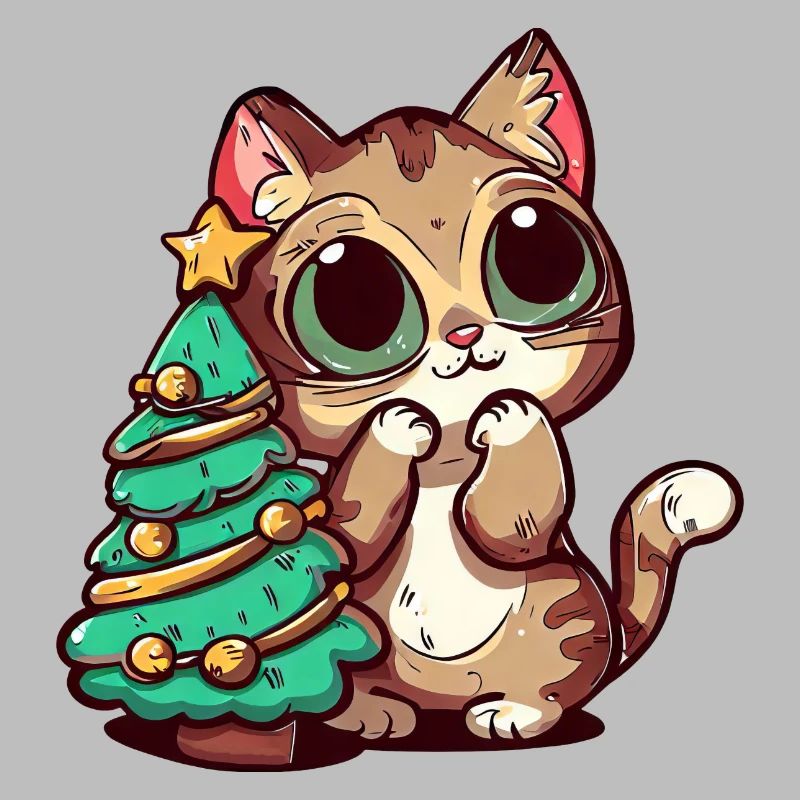 Surprised Christmas cat: Christmas tree magic