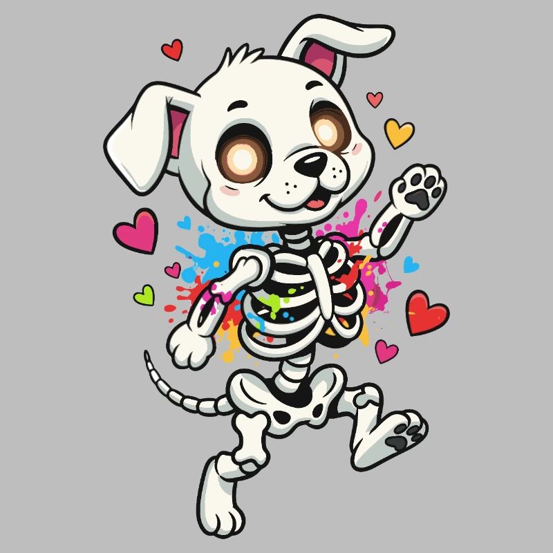 Chien squelette dans un jeu de couleurs