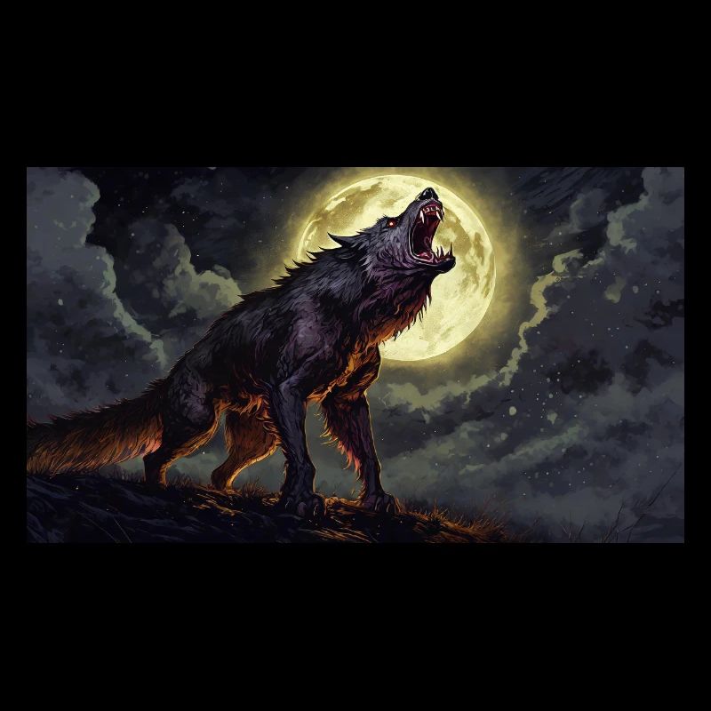 evil werewolf howls at the moon monster dark