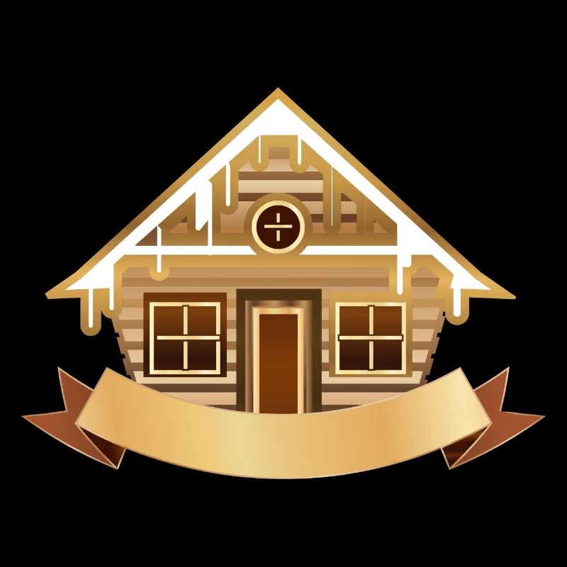 cozy log cabin with banners to label