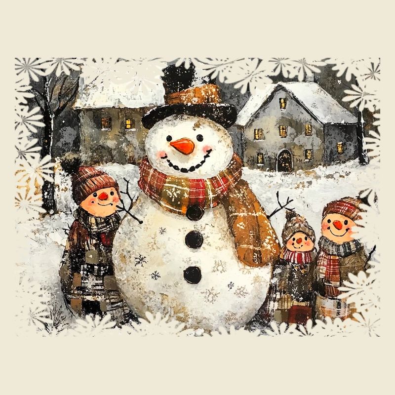 Charmanter Winter Schneemann mit Kindern