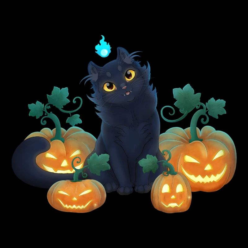 Chaton Noir mignon et Citrouilles Halloween