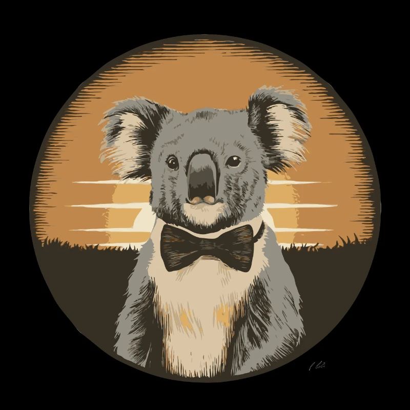 Retro Sunset Koala with Bowtie