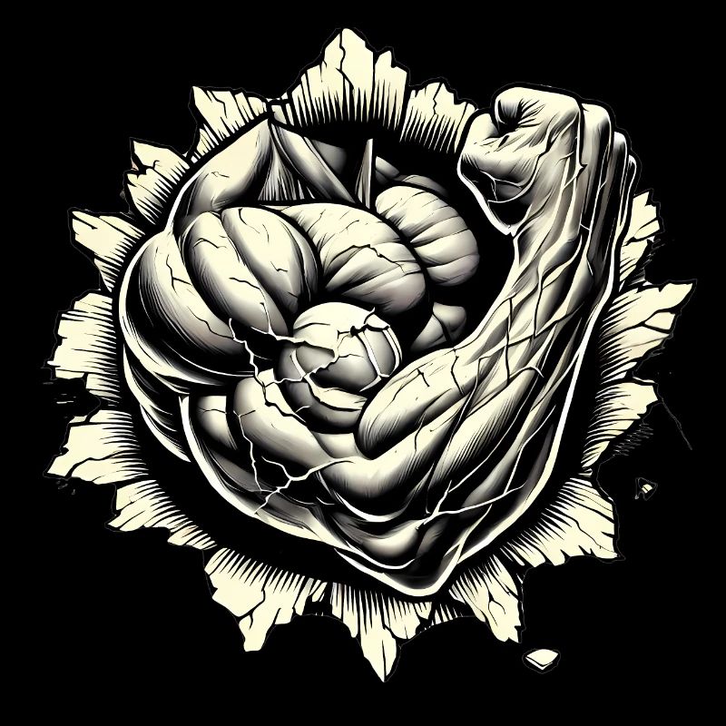 bras musclé traversant le mur