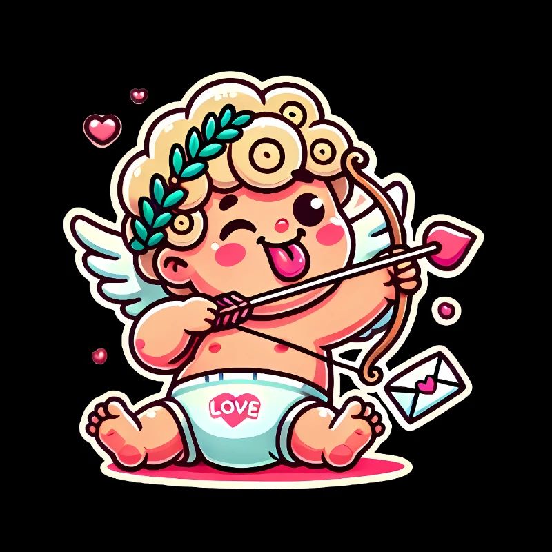 Funny Cartoon Cupid with Bow Arrow