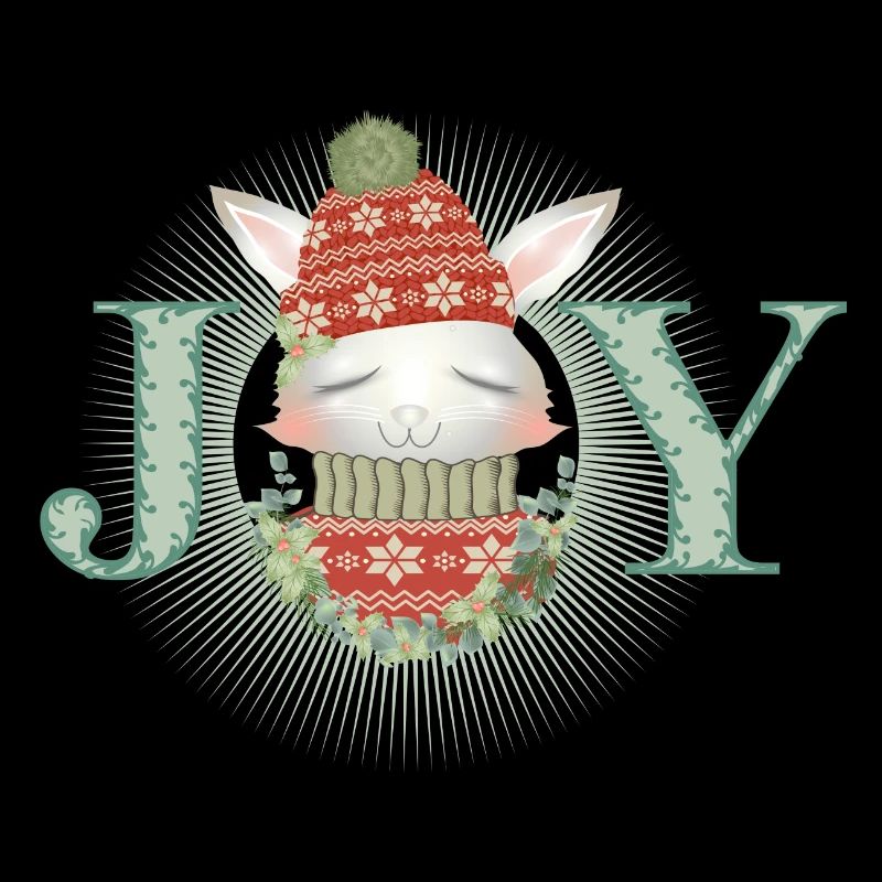 white rabbit with sweater, bobble hat & joy