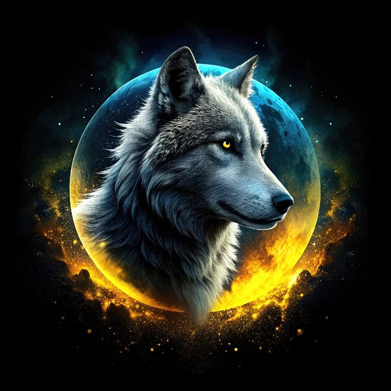 Wolf in front of a shining moon