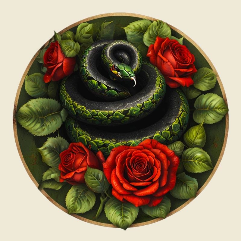 Snake and red roses