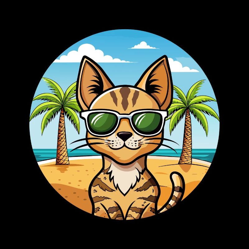 Savannah Cat Breed Cartoon Sunglasses Beach