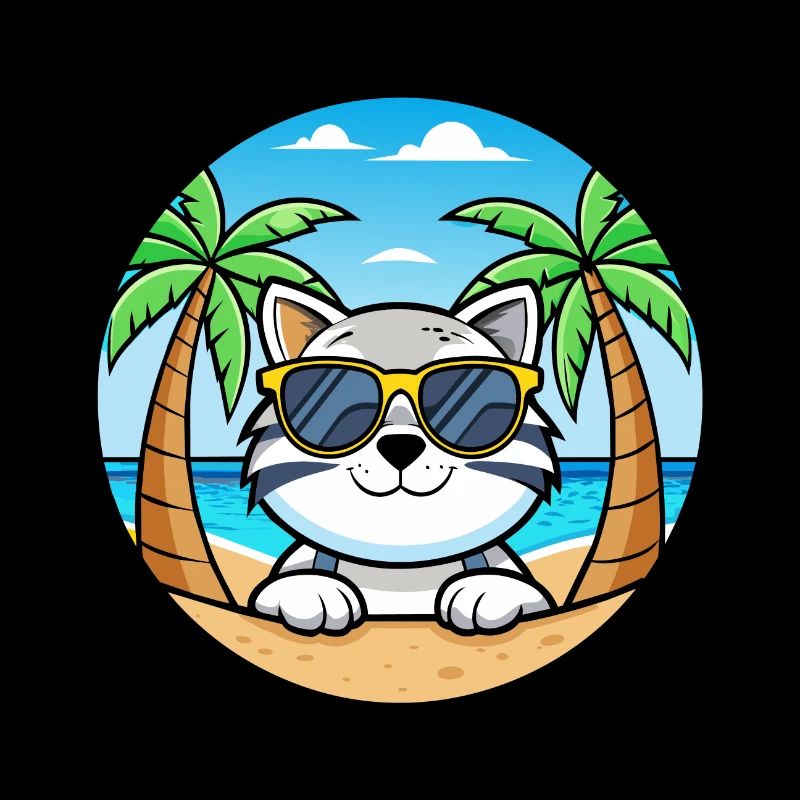Snowshoe Cat Breed Cartoon Sunglasses Beach