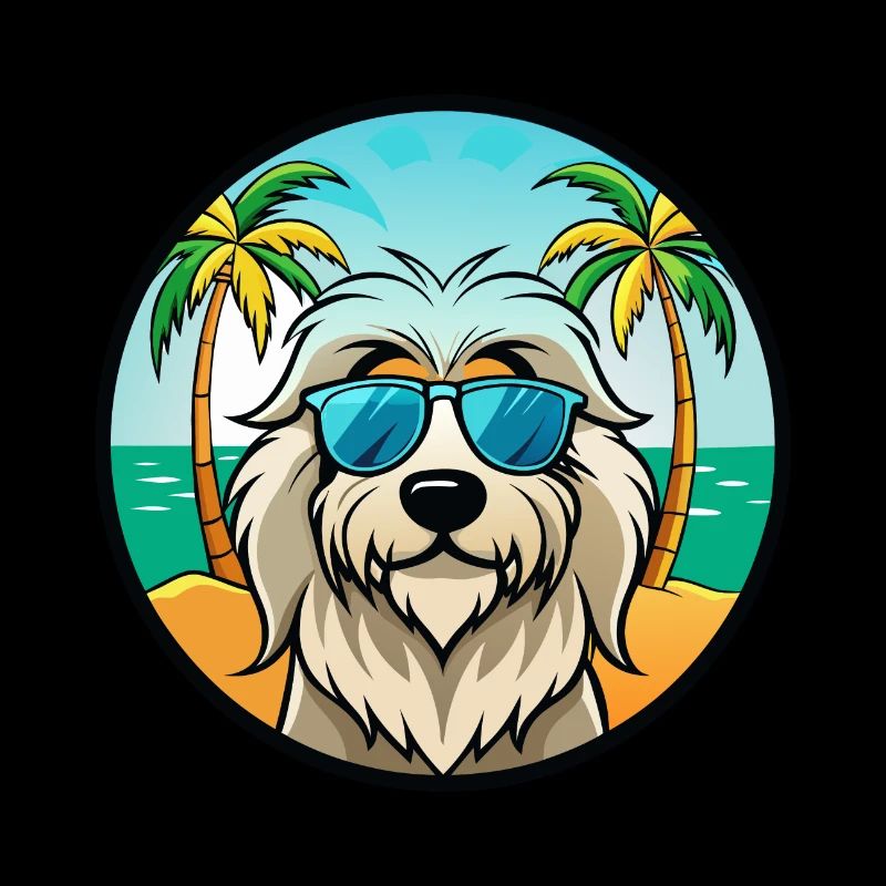 Pyrenäenschäferhund Hunderasse Cartoon Sonnenbrille Strand
