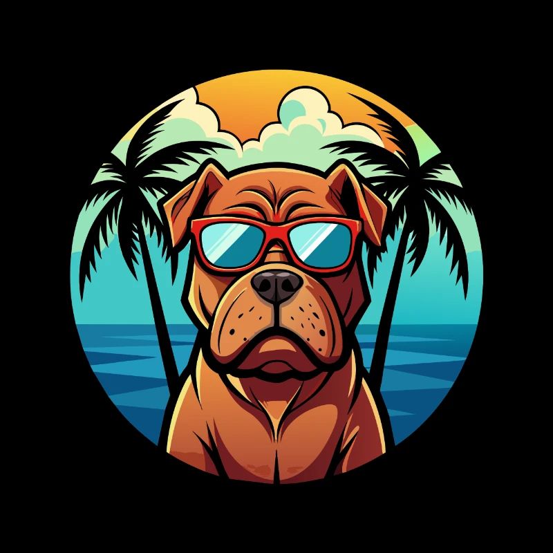 Français Bordeaux Mastiff Chien Race Dessin Animé Plage