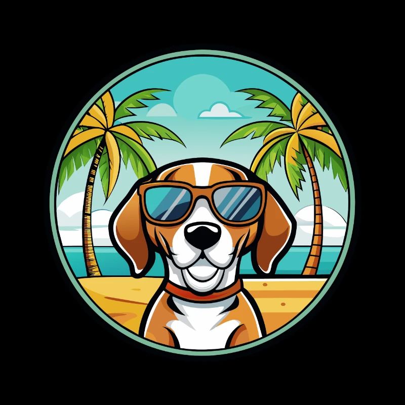 Treeing Walker Coonhound Race Chien Dessin Animé Plage