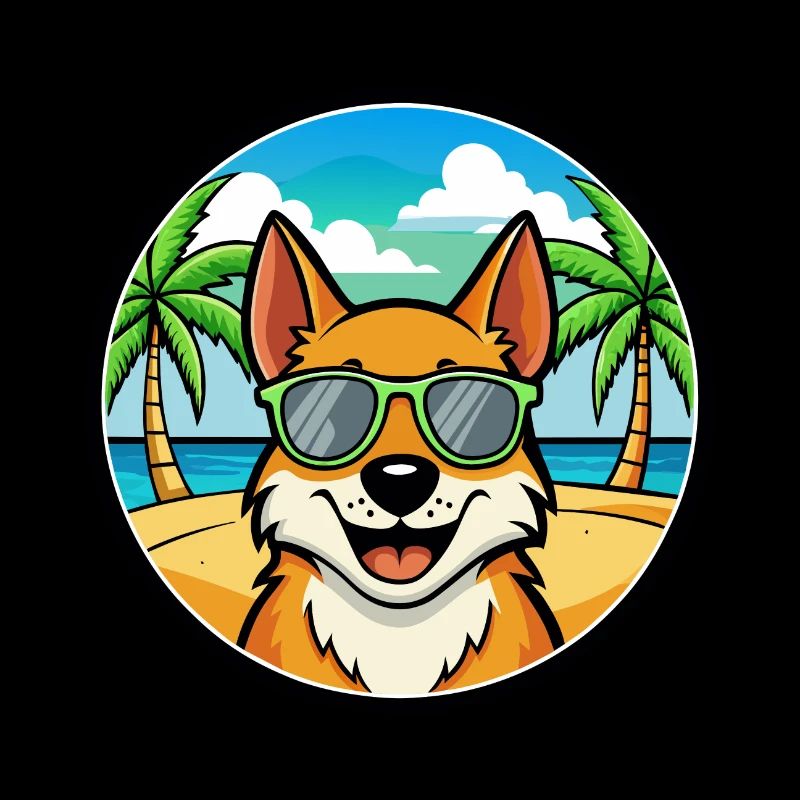 Scandinavian Dog Breed Cartoon Sunglasses Beach