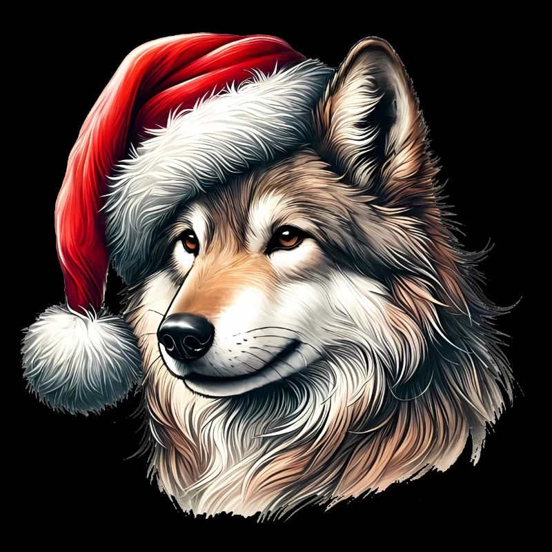 Loup hurlant avec chapeau de Père Noël