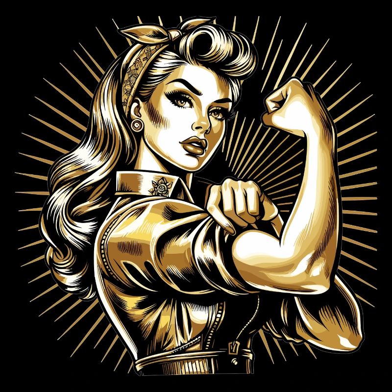 Strength Strong Woman Rockabilly Style Gold Gift
