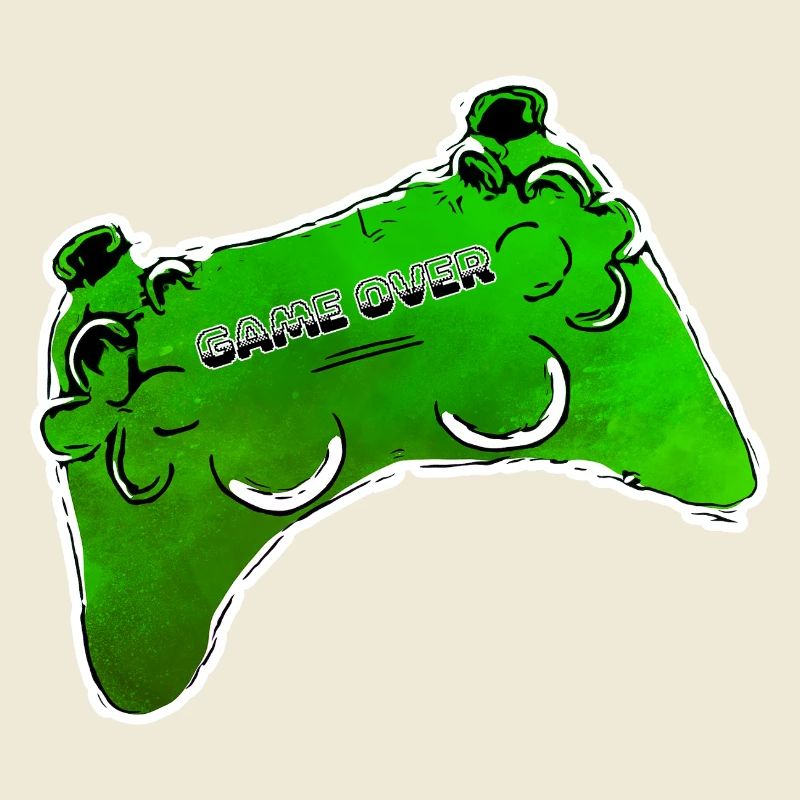 gruener Comic Controller mit Text GAME OVER